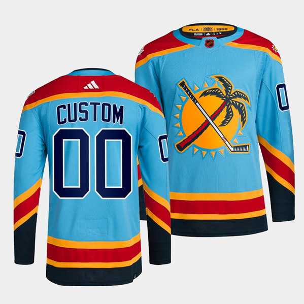 Men%27s Florida Panthers Custom Blue 2022 Reverse Retro Stitched Jersey